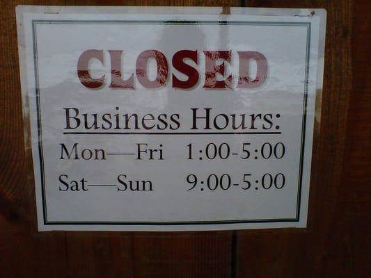 Business Hours (as of Sept 10, 2010)