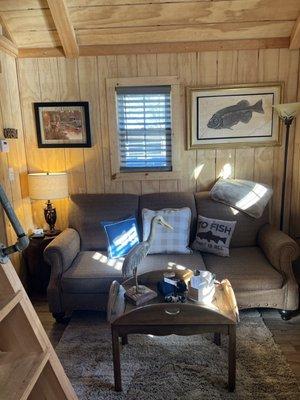 Living room area in large cabin.