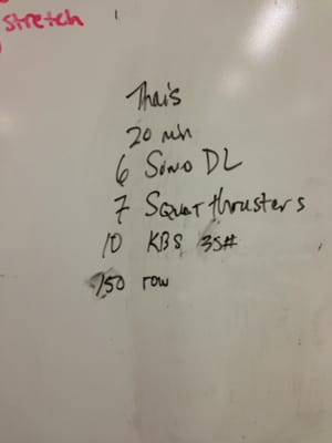 6 rounds + 20. 53# lb bar and 20#kbs