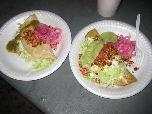 Squash Blossom Quesadilla (left) & Deep Fried Huitlacoche Quesadilla (right).