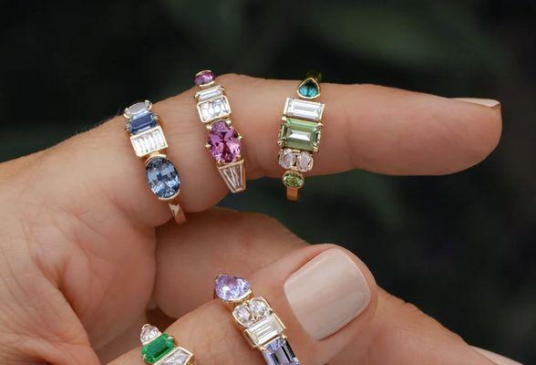 Patchwork Collection - Mixes Unusual Stones and Analogous Gemstone Color Combinations - Let's design your custom birthstone ring!