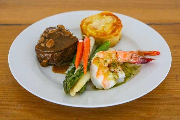 Beef Tenderloin and Shrimp with Angel Hair Flan