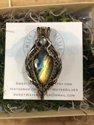 Labradorite and Moonstone copper wire wrap by Sweet Water Silver