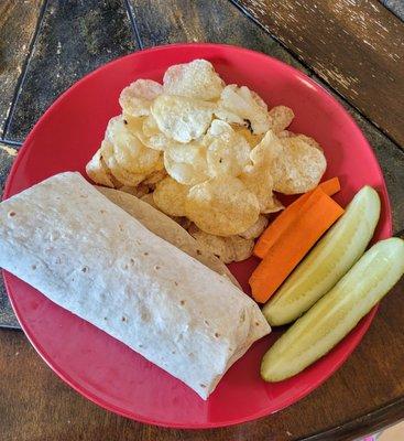 Ella Fitzgerald chicken salad wrap (normally only w/1 pickle, but I stole my husband's)