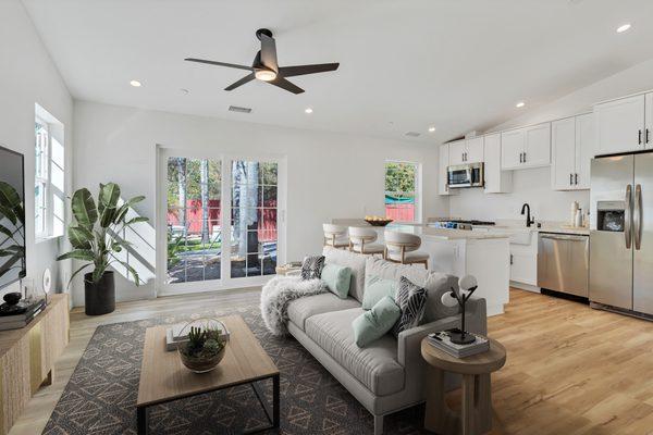 Main ADU living space with french doors to outside