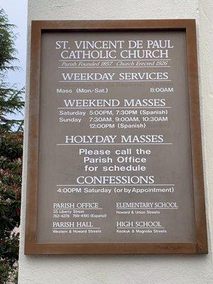 Church schedule