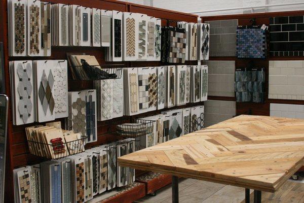 Superior Floorcoverings & Kitchens showroom. Interior view of one of our wall tile displays.