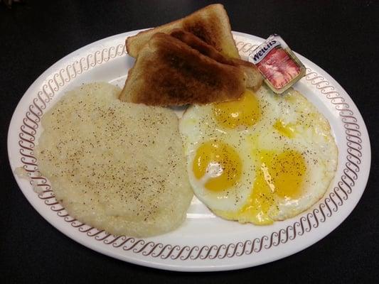 3 Eggs and a bowl of Grits - 2 Stars - My egs was cracked and this is a side of grits, not a bowl of grits. Fail.