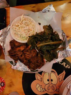 BBQ chicken with collard greens & coleslaw