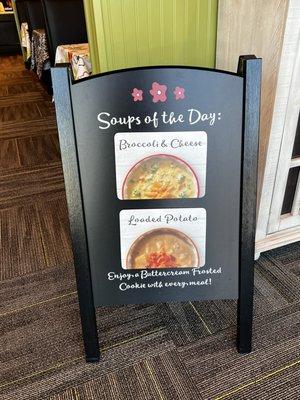 Display showing the Soups of the Day.