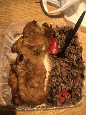 Fish, rice & beans and plantains! Super yummy!!