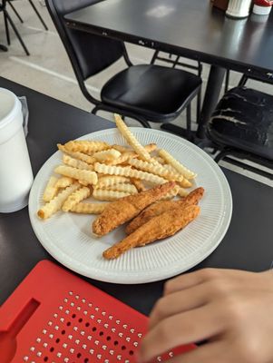 Kids meal: chicken strips & fries. Full of goodness.