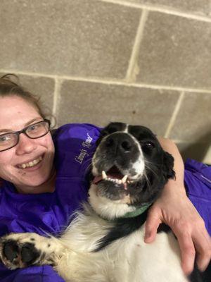 Our professional dog show groomer Miss Alexis always makes time for snuggles with Winston!