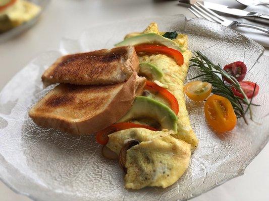 Mushroom and spinach omelette with toast (and coffee)