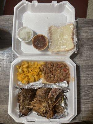 The plate with brisket,ribs and pulled pork plate.