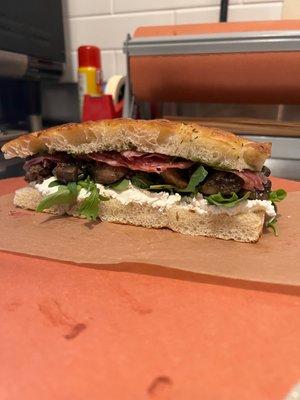 Mushroom & Ricotta Sandwich with Sopressata and Pesto