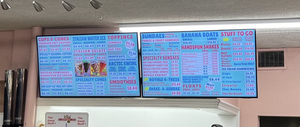 Menu, but doesn't list all the ingredients house made hand dipped flavors. I'm partial to the cherry vanilla!