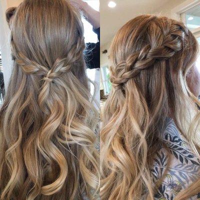 Destination wedding hair , bridesmaid . Beach braided waves