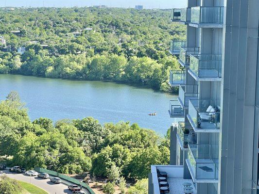 View of Lady Bird Lake and park from 18th floor.