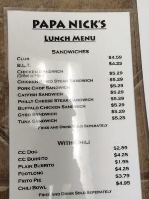 Lunch menu