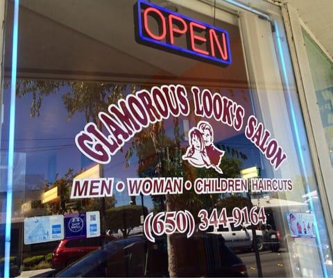 The "Glamorous Looks Salon" Window Sign - Store Front