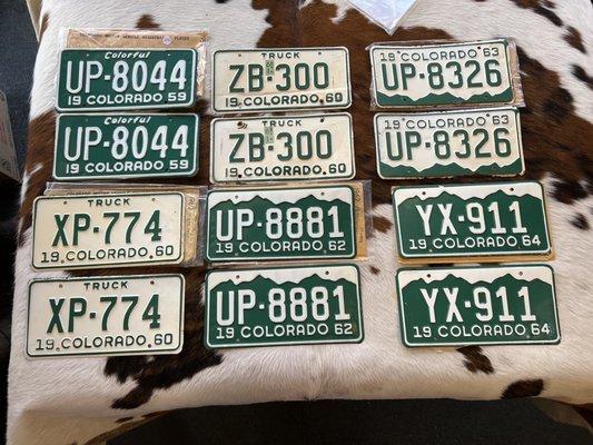 Vintage license plates that you can use now on your same year car.  See Colorado form DR-2818 for more information.