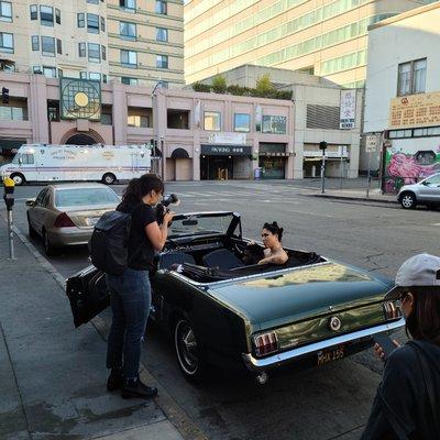 1965 Mustang during a album cover photo shoot