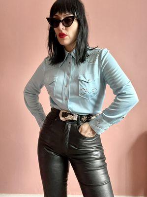 Vintage western shirt + leather bootcuts