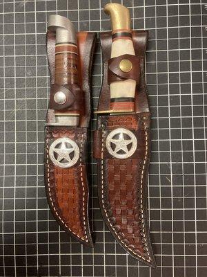 Two tone leather sheath w/ basket weave