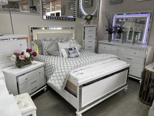 Luxury Bedroom Set includes Bedframe, Nightstand, Dresser & Mirror. $1,849