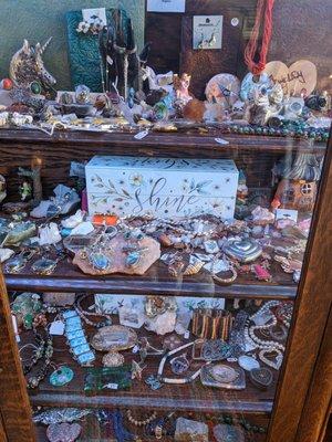 Lots of vintage and handmade jewelry.