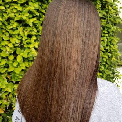 Silky smooth Keratin Treatment, color and cut.