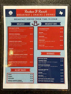 Breakfast & Snack menu