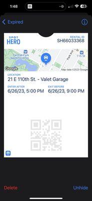 SpotHero Parking Reservation 6/27/23 5p-9p