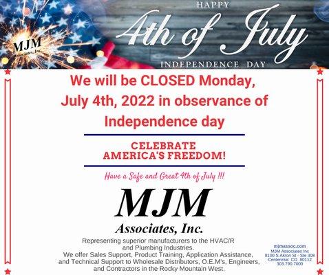 We will be closed Monday, 07/04/22 for Independence Day