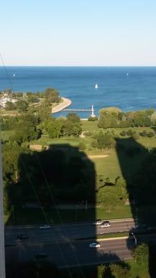 Late afternoon view of Montrose Harbor and Marovitz Golf Course.