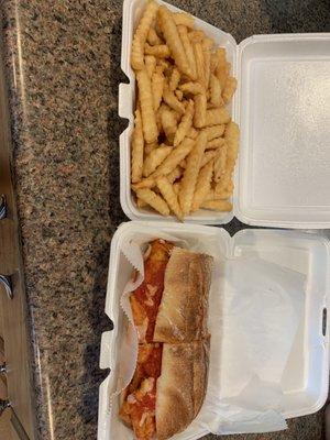 Chicken Parm Sandwich and French Fries