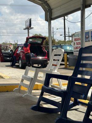 Sitting in shady spot waiting for car