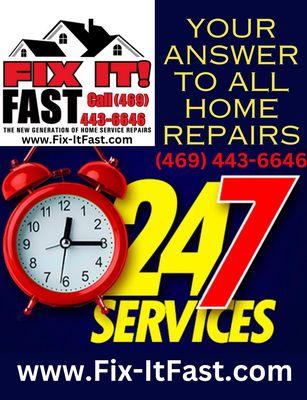 Fix-ItFast Home Solutions www.Fix-ItFast.com 24hr Handyman Services. We Serve The Entire DFW Metroplex. If we can't fix it, it's FREE