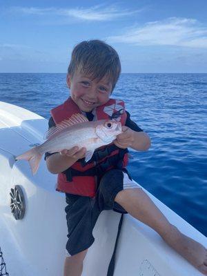 Braxton with a keeper Vermilion Snapper!!