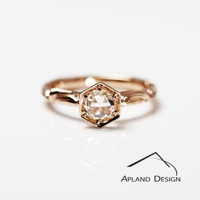 Rose cut diamond set in our rose gold solitaire.