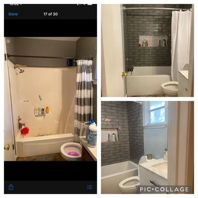 Before and after in the master bath of the tub