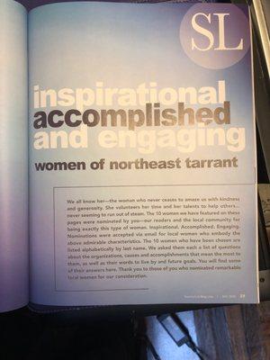 Inspirational, Accomplished and engaging women of northeast Tarrant county in 2020!! What an honor for Dr Carrie Morris!