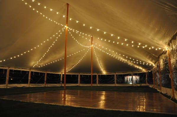 Bistro Lights at Night in a Tidewater Sailcloth Tent