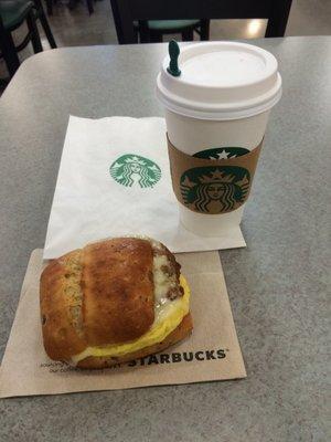 Spicy chorizo with a Grande caramel macchiato!