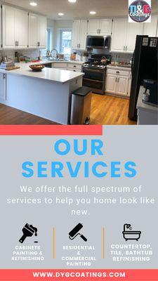 Our Services. #dygcoatings #paintinghome #refinishing 
#refinishkitchen #refinishbathtub