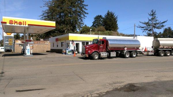 Our tanker delivering fuel to our Pacific City location.