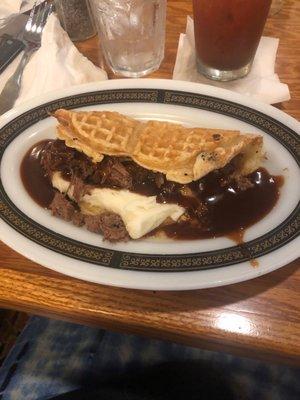 Hot beef waffle