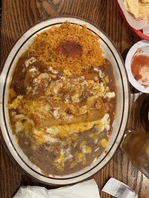 One cheese enchilada and one shredded steak enchilada, so good.