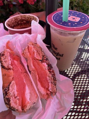 Everything bagel with lox. Iced chai (American style, not spicy)